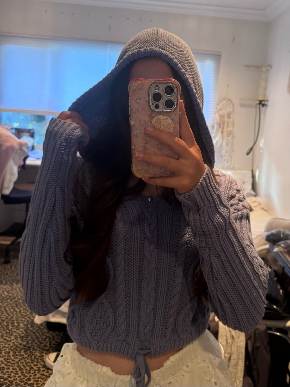 Aeropostale Dusty Blue Cable-Knit Hooded Sweater - Picture 6 of 6